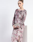 Madame Semi Sheer Side Slit Abstract Print Pink Dress