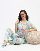 mSECRET Tropical Floral Print Sky Blue Night Suit Set