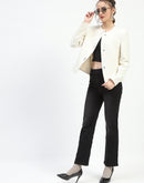 Madame Metal Buttoned Crew Neck Beige Short Coat