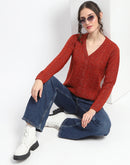 Madame Crew Neck Solid Rust Cardigan