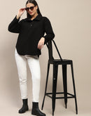 Madame Fleece Fur Attached Buttoned Black Zipper Sweatshirt