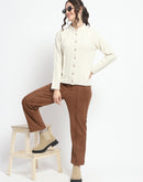 Madame Button Down Cable Knit Solid Beige Cardigan