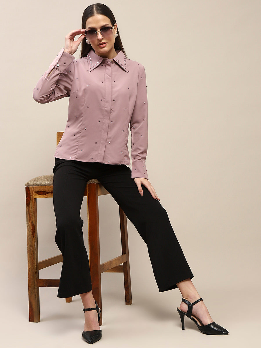 Madame Allover Embellished Pink Shirt