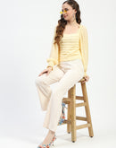 Madame Ruched Layered Square Neck Bishop Sleeve Yellow Top