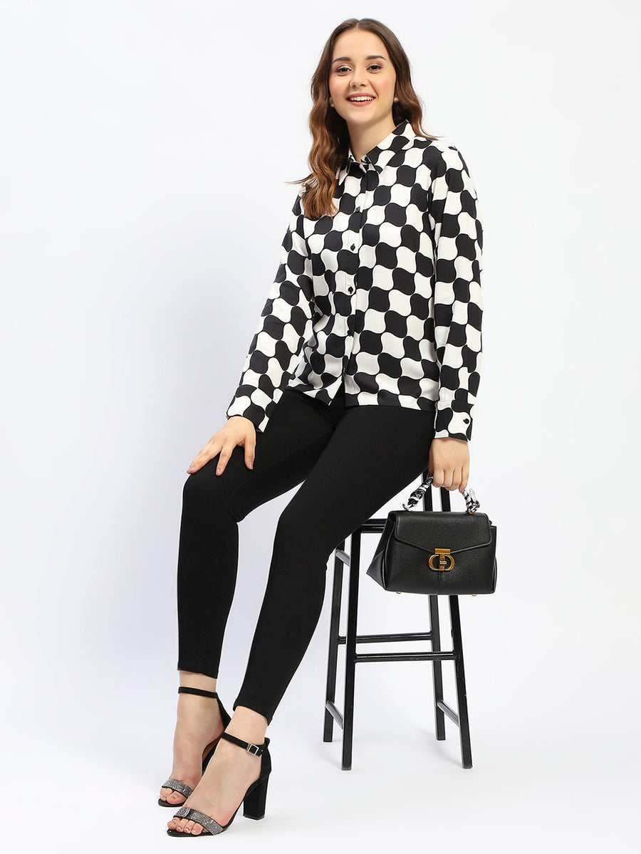 Madame Chessboard Print Black Viscose Shirt