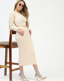 Madame Fur Sleeve Bodycon Beige Knit Co-ord Set