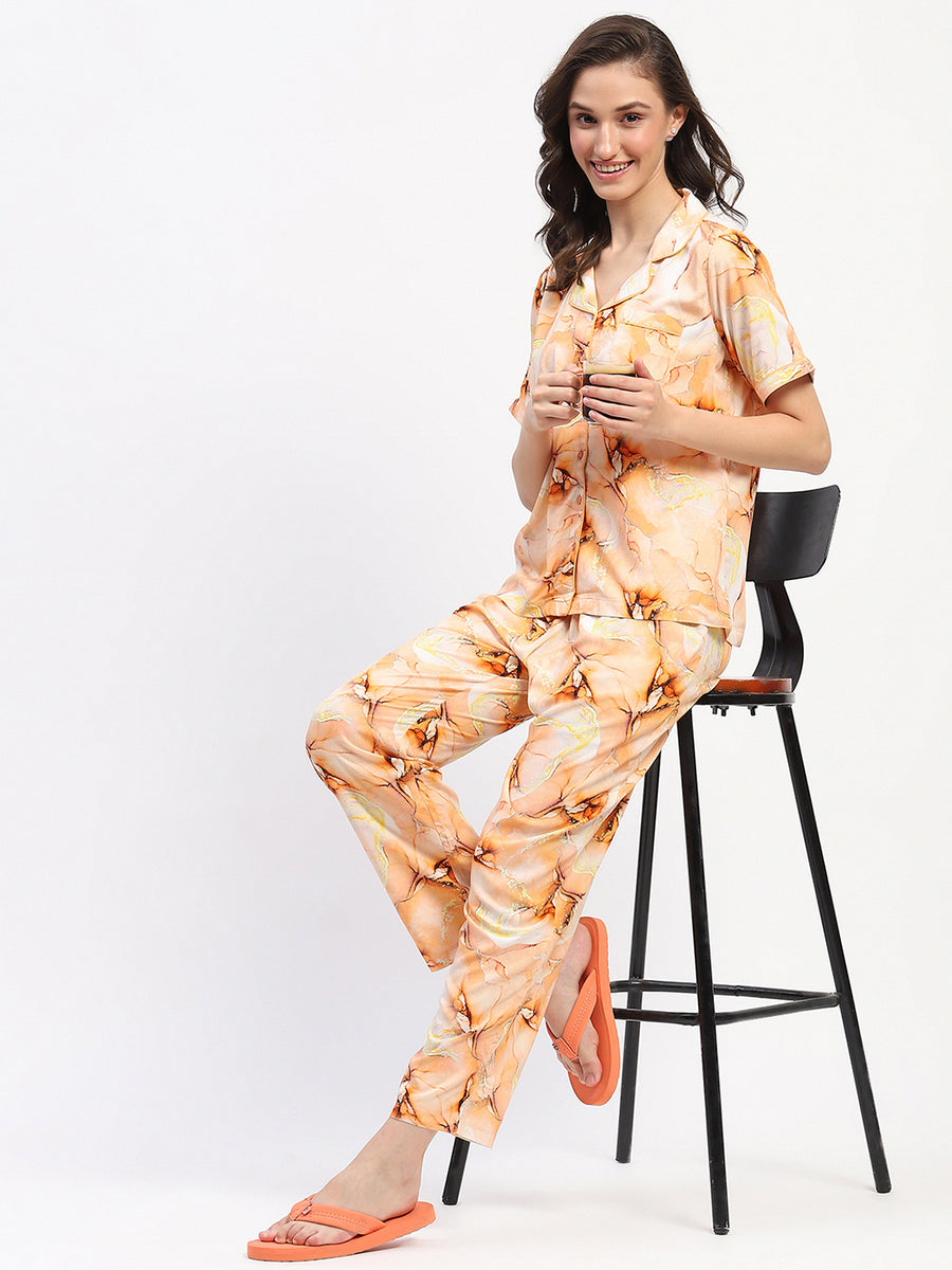 mSECRET Orange Marble Print Short Sleeve Night Suit Set