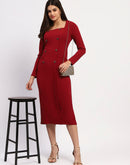 Madame Red Double-Breasted Detailing Long Coat Dress