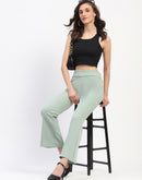 Madame Pleated Elasticated Waist Solid Moss Green Trousers