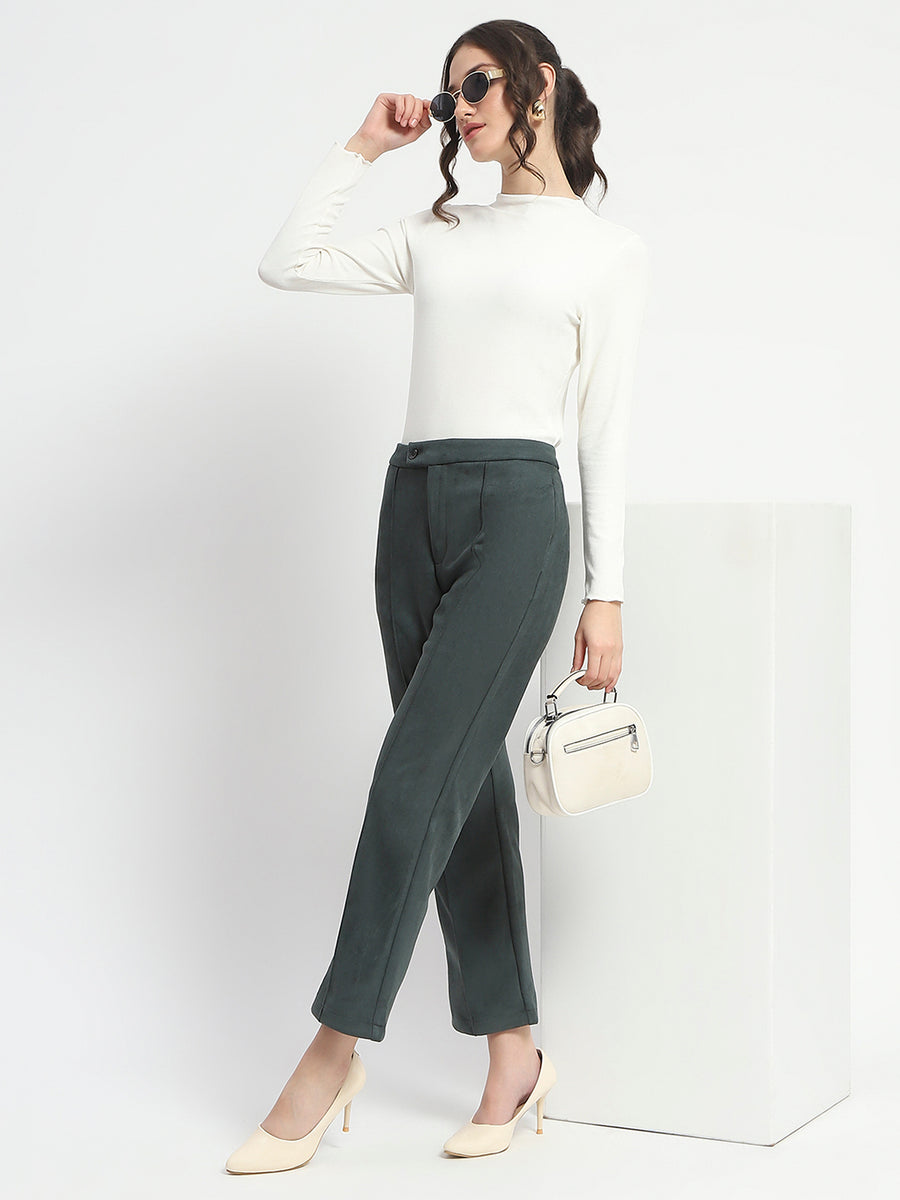 Madame Solid Green Pleated Gurkha Trousers