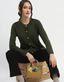 Madame Cable Knit Solid Olive Cardigan