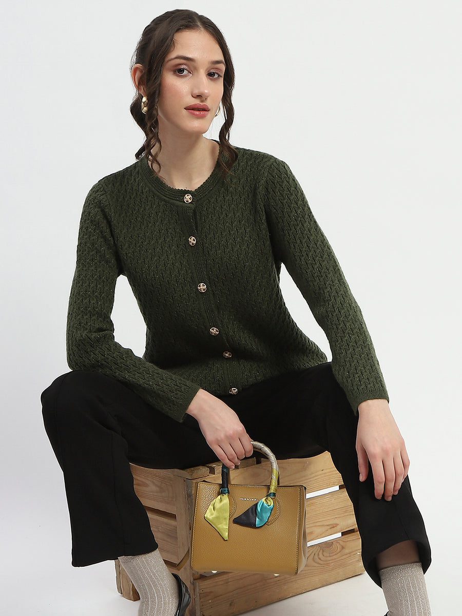 Madame Cable Knit Solid Olive Cardigan