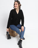 Madame Cable Knit V Neck Black Acrylic Blend Cardigan