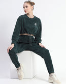 Madame Dusty Green Elasticated Waist Crop Sweatshirt and Bottom Co-ord Set