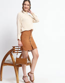 Madame Embellished Button Down Solid Beige Shirt Collar Shirt