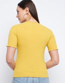 Madame Solid Mustard Yellow Lettuce Hem Top