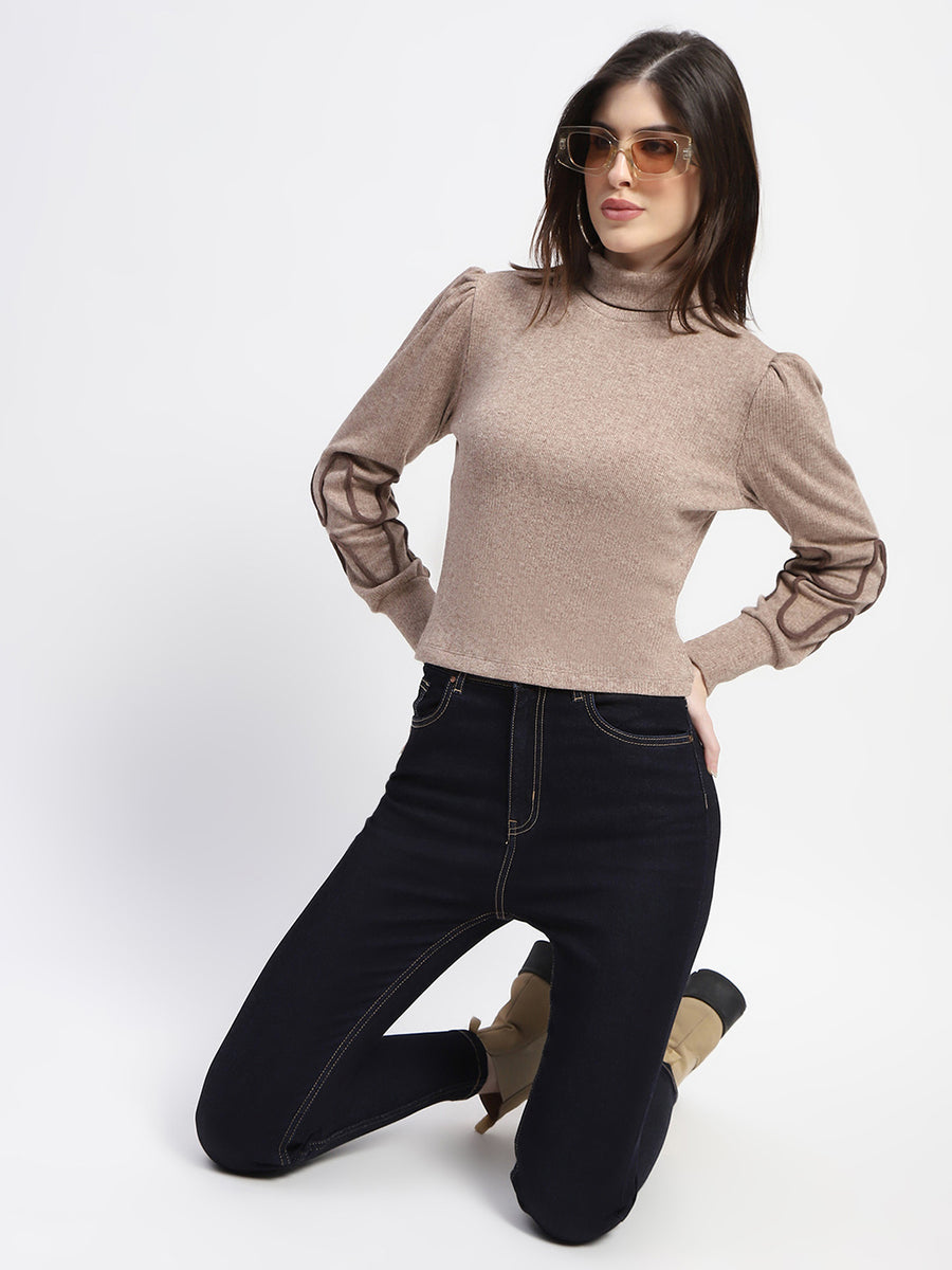 Madame High Neck Contrast Dori Detail Knit Top