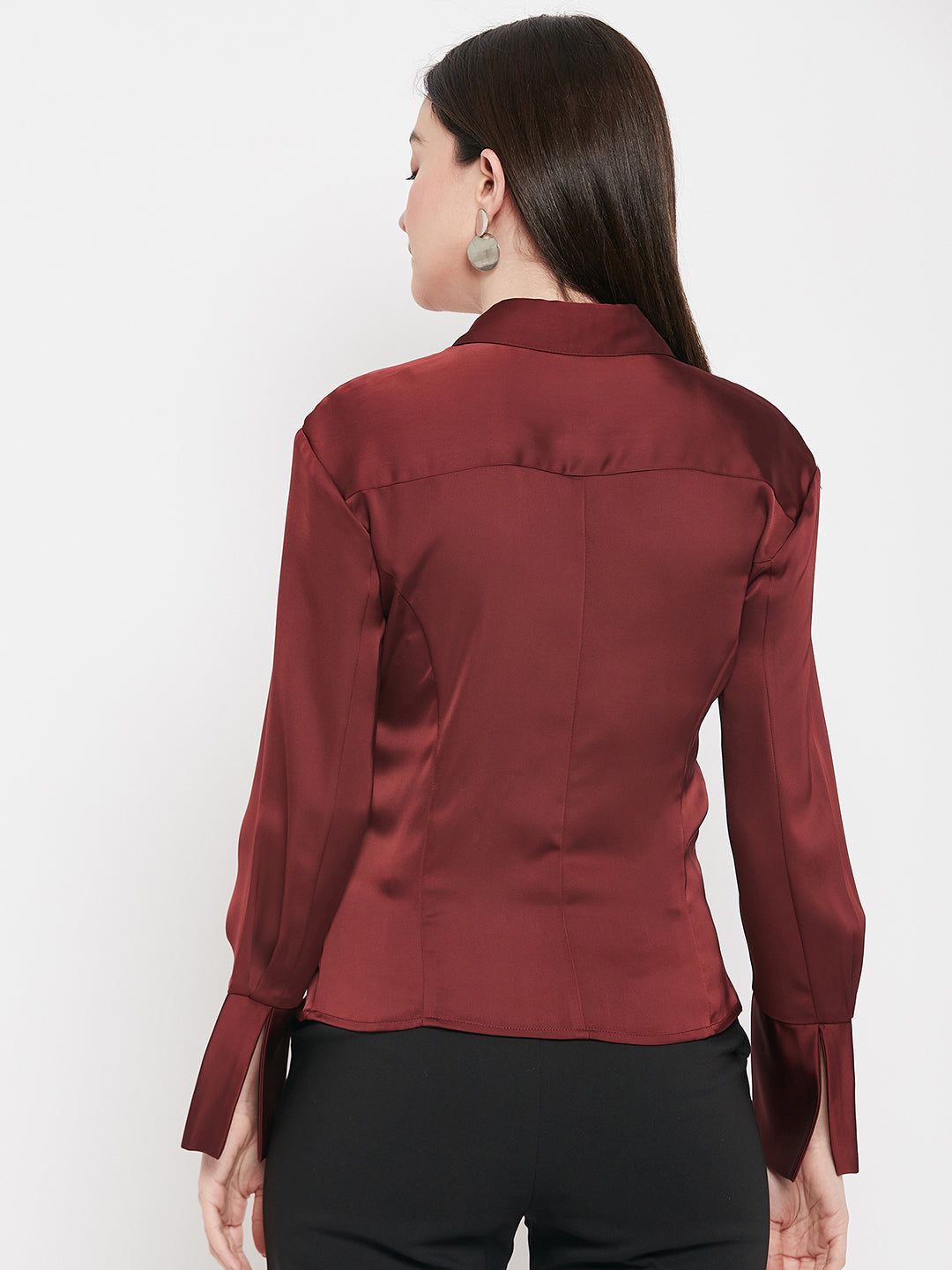 Camla Barcelona Cranberry Satin Shirt For Women