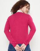 Madame Women Solid Fuschia Cardigans