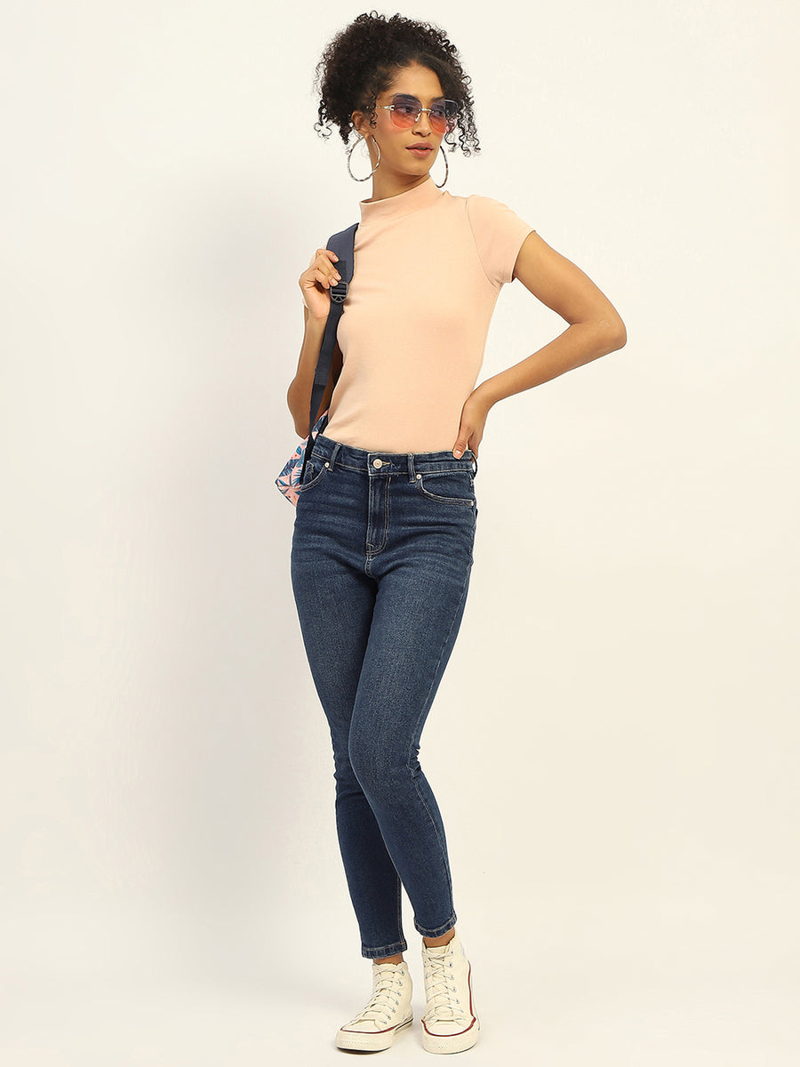 Madame Skinny Fit Raw Hem Cotton Dark Blue Denim