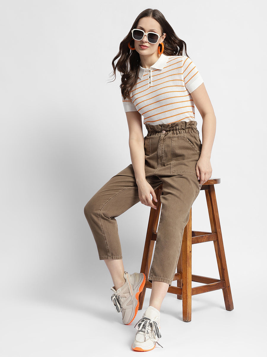 Madame Mid Rise Tapered Fit Brown Cargo