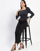 Madame Gathered Shimmery Square Neck Navy Top