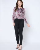 Madame Square Keyhole Neck Abstract Print Plum Top