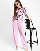 Madame Floral Print Full Sleeve Mauve Rayon Blend Top