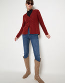 Madame Rust Red Cable Knit Acrylic Sweater