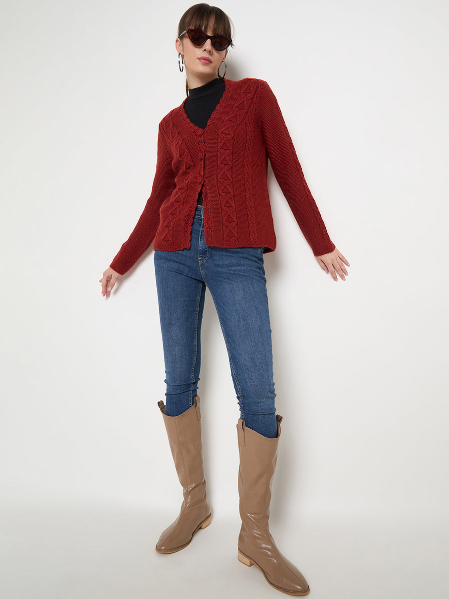 Madame Rust Red Cable Knit Acrylic Sweater