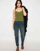 Madame Sleeveless Solid Olive Sweater