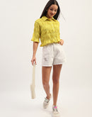 Madame Pleated Detailing Solid Lime Shirt