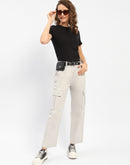 Madame Solid Grey Cargo Jeans