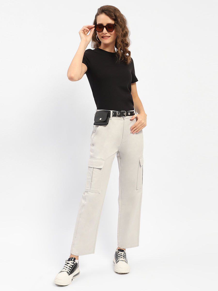 Madame Solid Grey Cargo Jeans