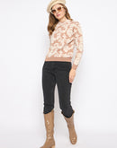 Madame Printed Crew Neck Beige Sweater