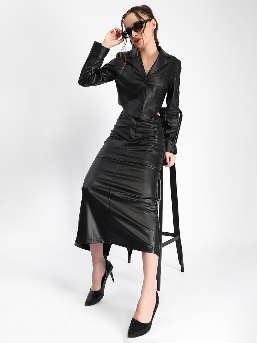 Madame Black Faux Leather Mermaid Skirt