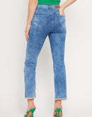 Camla Barcelona Distressed Hem Indigo Blue Slit Jeans