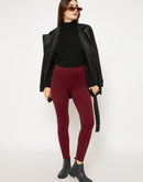 Madame Skinny Fit Solid Maroon Tights