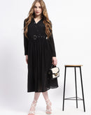 Madame Pleated Cotton Blend Black Shirt Dress