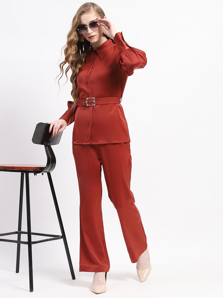 Madame Belted Shirt and Trousers Rust Orange Co-ord Set