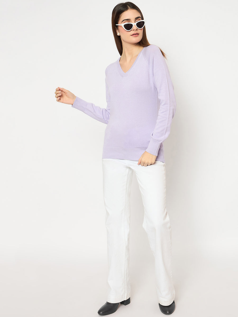 Madame V Neck Skinny Fit Mauve Sweater