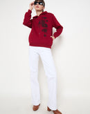 Madame Floral Print Adorned Cotton Blend Red Sweatshirt