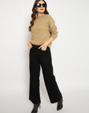 Madame Self Design Crew Neck Brown Sweater