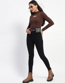 Madame Chest Cutout Ribbed High Neck Top