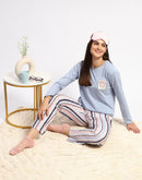 mSECRET Cotton Blue Top and Printed Bottom Nightsuit