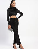 Madame Shimmery Wrap Black High Neck Crop Top