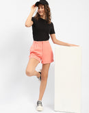 Madame Thigh High Folded Hem Peach Shorts