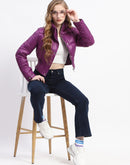 Madame Cropped Purple Quilted Puffer High Neck Jacket