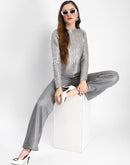 Madame Metallic Geometric Print Grey Sweater