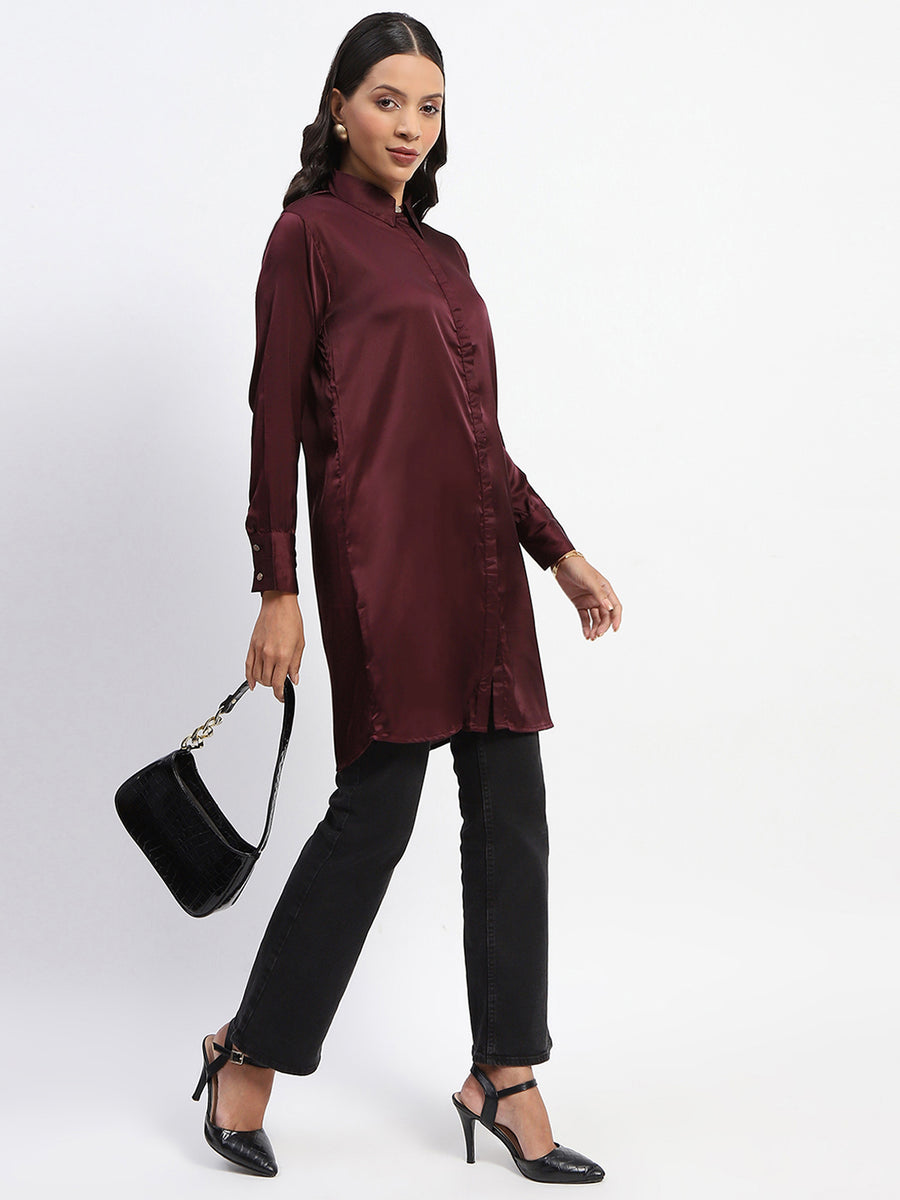 Madame Button Down Long Wine Shirt